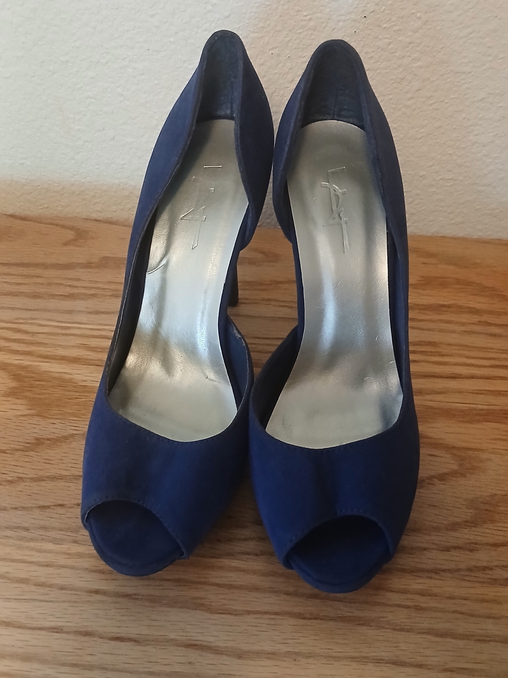Forever 21 Navy Suede Peep-Toe Heels